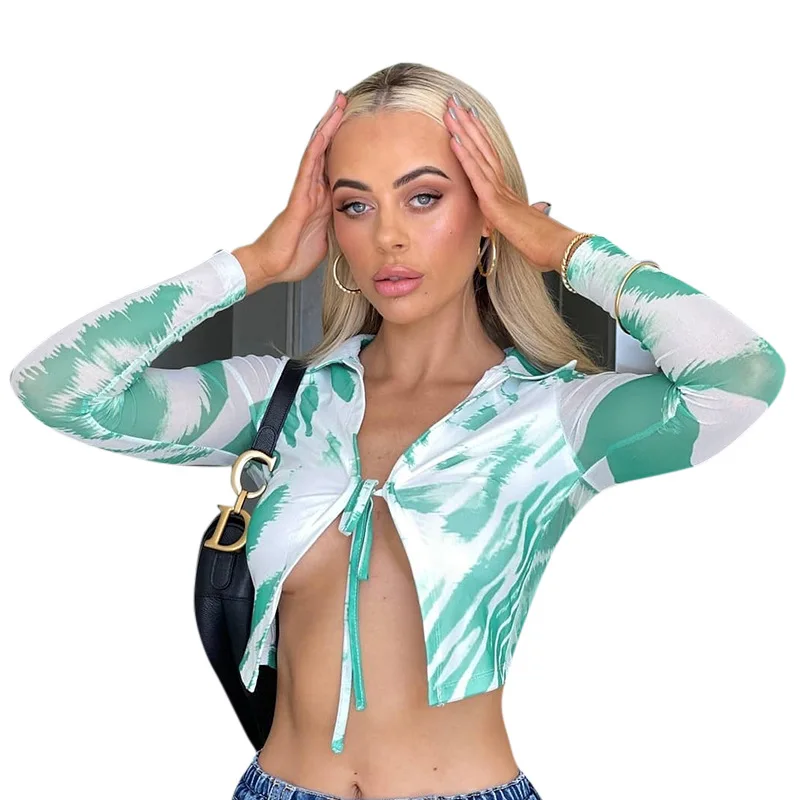 Green Tie Dye Print Lace Up Women Tshirt Long Sleeve Turn Down Collar Cardigan Tops Spring Casual Streetwear Female Clothes 2021
Green Tie Dye Print Lace Up Women Tshirt Long Sleeve Turn Down Collar Cardigan Tops Spring Casual Streetwear Female Clothes 2021