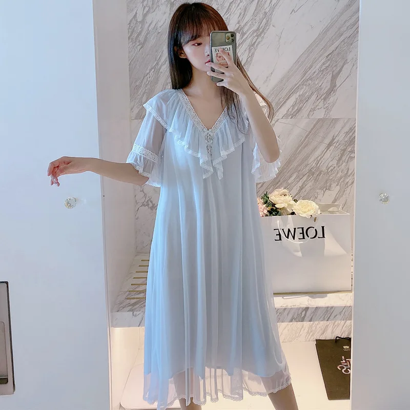 French Retro Palace Style Lace Ruffled Princess Lace Nightdress Female Over The Knee Mid-Length Modal Nightwear Summer Pijama
French Retro Palace Style Lace Ruffled Princess Lace Nightdress Female Over The Knee Mid-Length Modal Nightwear Summer Pijama