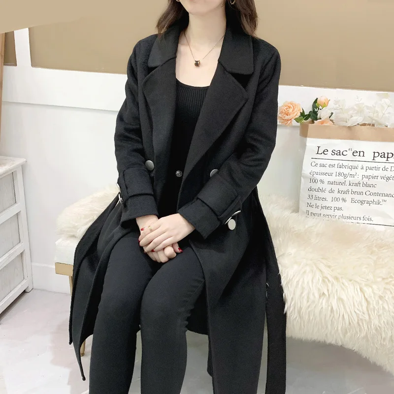 Wool Overcoat Women Autumn Winter Black Slim Double Breasted Medium Long Coat Elegant Office Sashes High Waist Jacket Female
Wool Overcoat Women Autumn Winter Black Slim Double Breasted Medium Long Coat Elegant Office Sashes High Waist Jacket Female