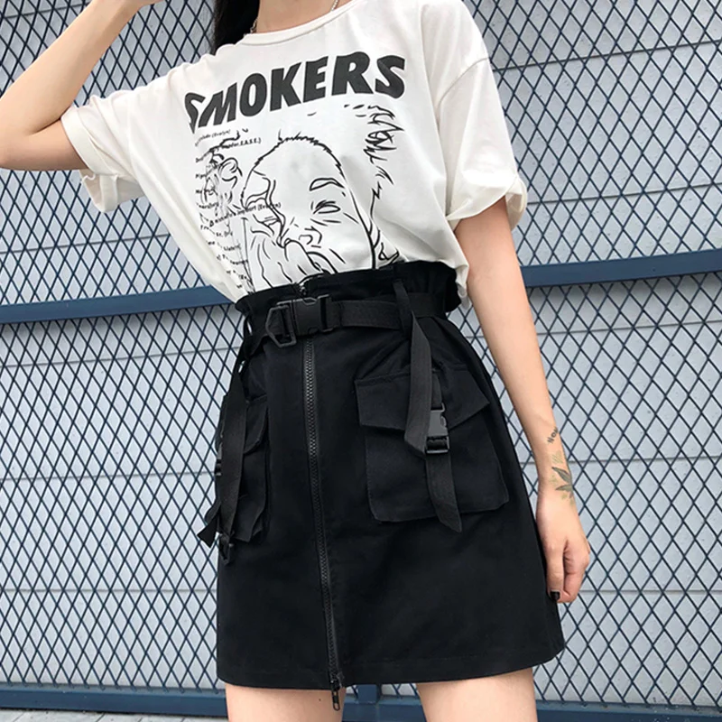 Women's Black Skirts Sexy casual punk belt Hip hop zipper Ulzzang Harajuku Gothic Loose Korean Pocket High dropshipping clothes
Women's Black Skirts Sexy casual punk belt Hip hop zipper Ulzzang Harajuku Gothic Loose Korean Pocket High dropshipping clothes
