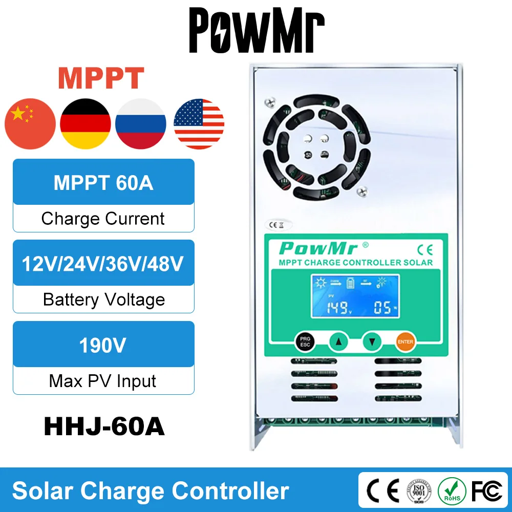 PowMr MPPT 60A Solar Charge Controller Accurate 12V 24V 36V 48V Auto For Max 190VDC PV Panel Input With Backlight LCD Display
PowMr MPPT 60A Solar Charge Controller Accurate 12V 24V 36V 48V Auto For Max 190VDC PV Panel Input With Backlight LCD Display