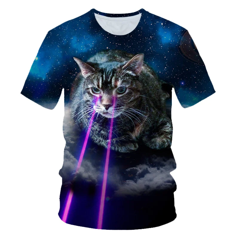 

2020 Summer New Galaxy Space 3D T Shirt Lovely Kitten Cat Eat Taco Pizza Funny Tops Tee Short Sleeve Summer Shirts