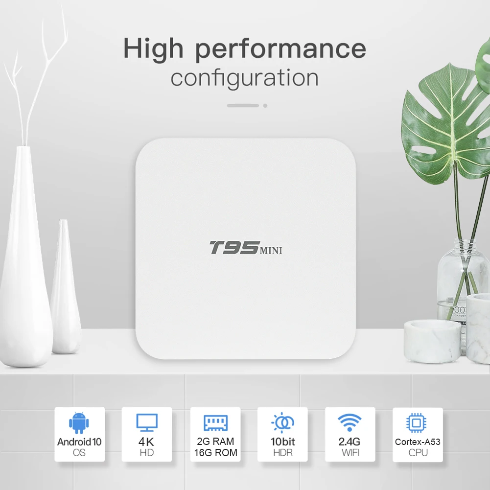 Фото Новые белые продукты STB T95 MINI (2 + 16) Android 10 0 ТВ приставка Mini четырехъядерный 2 Гб 16 4G(China)