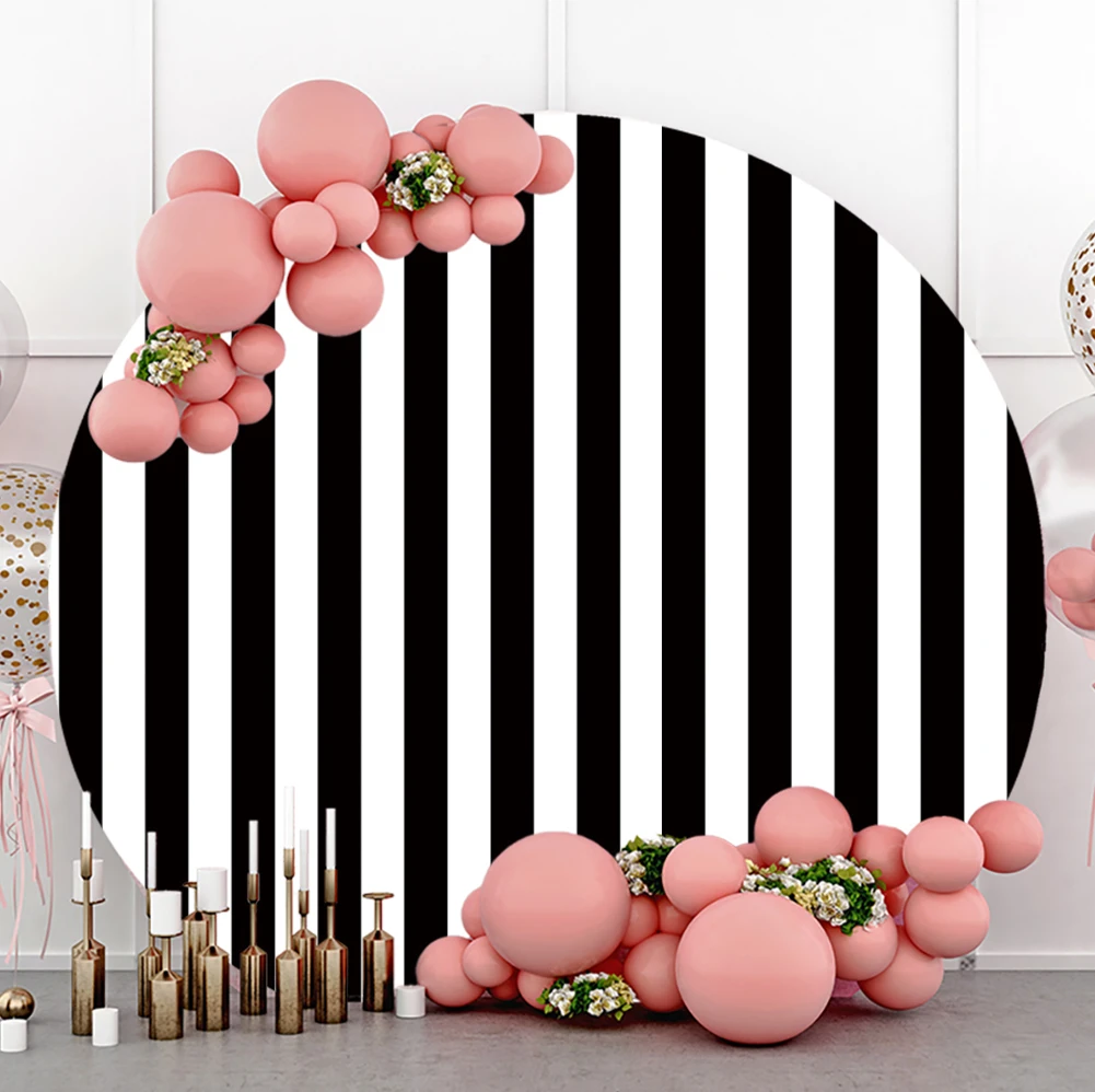 

Laeacco Black White Stripes Birthday Party Newborn Baby Shower Portrait Shoot Circle Photo Backdrop Photogrpahy Round Background