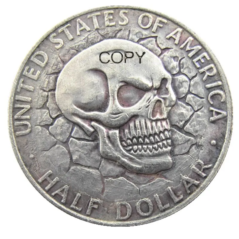 FK(11) Hobo Creative 1964 Franklin Silver Half Dollar skull zombie skeleton hand carved Plated Copy Coins | Дом и сад