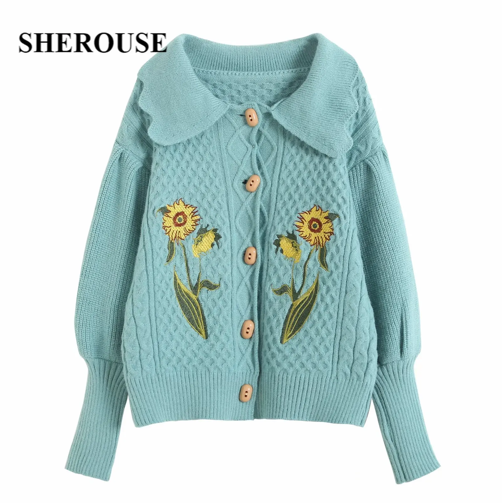 Sherouse Women Vintage Floral Embroidery Knit Cardigan Long Sleeves Lapel Collar Single-breasted Fashion Woman Knitted Sweater
Sherouse Women Vintage Floral Embroidery Knit Cardigan Long Sleeves Lapel Collar Single-breasted Fashion Woman Knitted Sweater