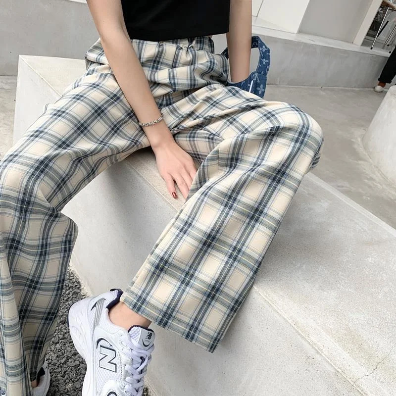 Summer Thin Blue Plaid Wide Leg Pants Women's High Waist Hanging Loose Straight Casual Pants Holiday Travel Cool Pants
Summer Thin Blue Plaid Wide Leg Pants Women's High Waist Hanging Loose Straight Casual Pants Holiday Travel Cool Pants