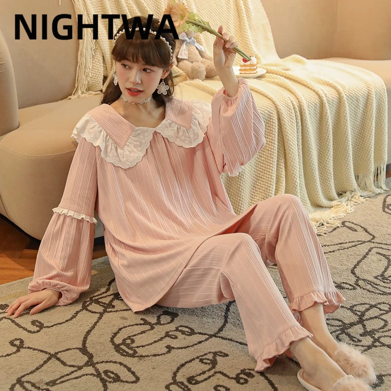 NIGHTWA New Pajamas Women Cotton Sets 2 Pieces Trousers Sleepwear Casual Sweet Bow Pijama Female Autumn Long Sleeve Pajama Suit
NIGHTWA New Pajamas Women Cotton Sets 2 Pieces Trousers Sleepwear Casual Sweet Bow Pijama Female Autumn Long Sleeve Pajama Suit