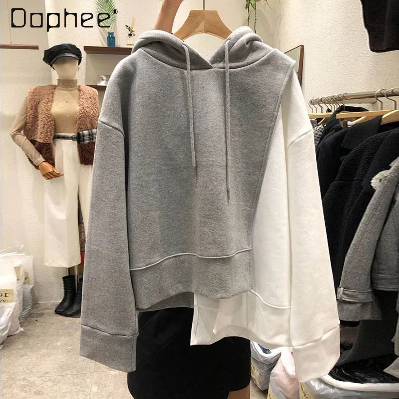 2021 Spring New Irregular Personality Color Matching Drawstring Hoodie Women's Fashion Fake Two Pieces Hoodie Top Sweatshirts
2021 Spring New Irregular Personality Color Matching Drawstring Hoodie Women's Fashion Fake Two Pieces Hoodie Top Sweatshirts
