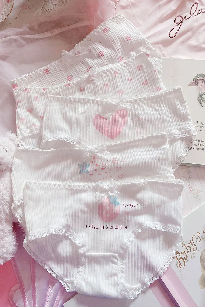 5pcs/lot Japanese Cute Soft Girl Loli Lovely Strawberry Girl's Heart Cotton Mid-Waist Briefs Student Fat
5pcs/lot Japanese Cute Soft Girl Loli Lovely Strawberry Girl's Heart Cotton Mid-Waist Briefs Student Fat