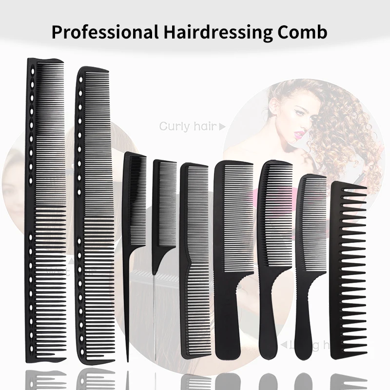 

Professional Barber Hairdressing Combs For Braiding Selecting Tool Black Antistatic Carbon Fiber Hair Cutting Tail Styling Comb