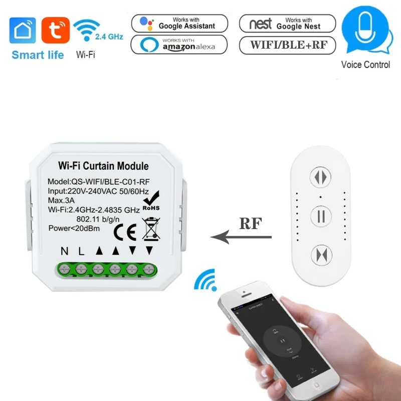 Tuya Smart Life WiFi Blind Curtain Switch With Remote 220V-240V 50/60Hz For Electric Roller Shutter Google Home Alexa Smart Home
Tuya Smart Life WiFi Blind Curtain Switch With Remote 220V-240V 50/60Hz For Electric Roller Shutter Google Home Alexa Smart Home