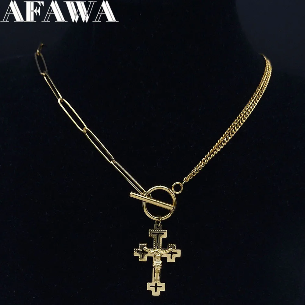 2022 Stainless Steel Catholicism Jesus Cross Pendant Necklace Women Gold Color Choker Necklace Jewelry cruz colgante N6015S02
2022 Stainless Steel Catholicism Jesus Cross Pendant Necklace Women Gold Color Choker Necklace Jewelry cruz colgante N6015S02