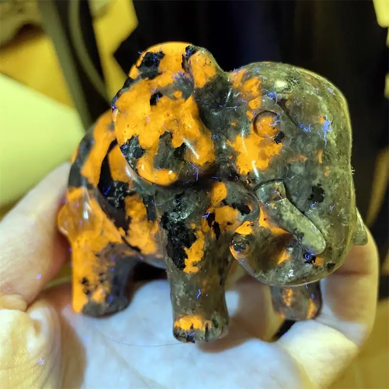 

Naturl Yooperlite Healing Crystal Quartz Elephant Sculpture Animal Reiki Witchcraft Stone Home Collectible Figurines Decor