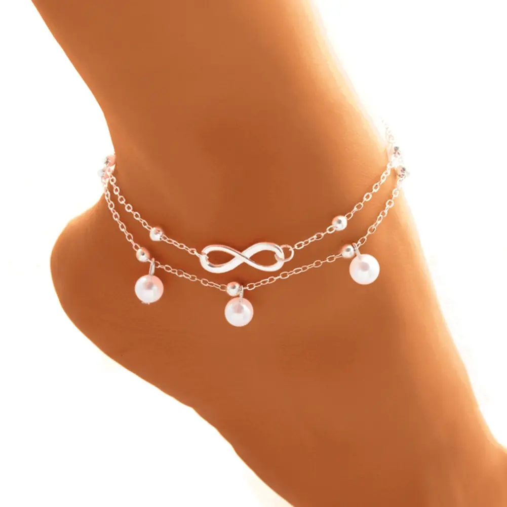 

Vintage Fashion Anklet for Women Anklets Gold Silver Plated 8-character Simulated Pearl For Women Jewelry