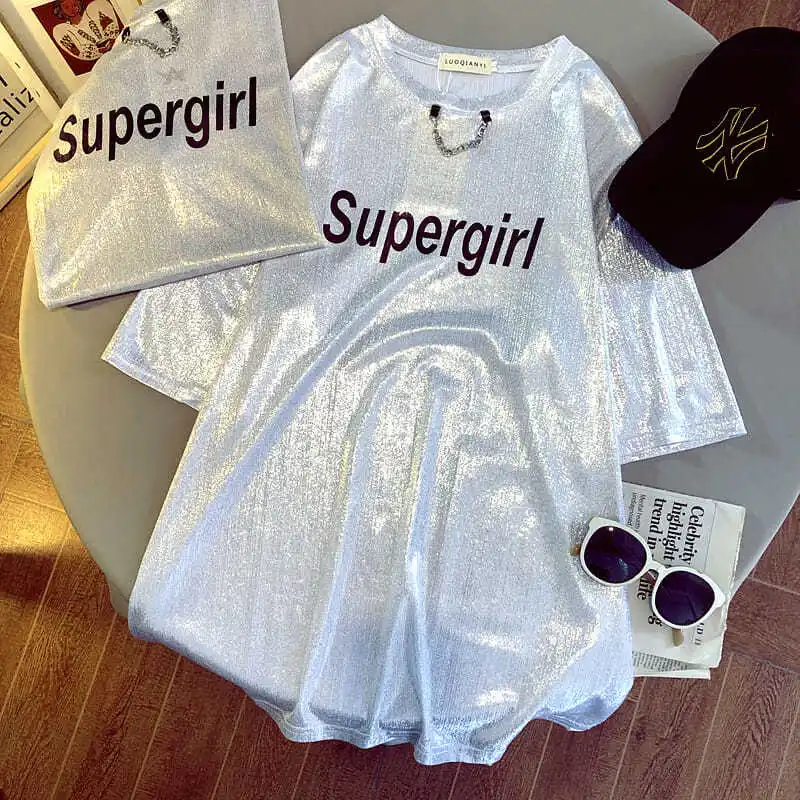 New Summer Retro Style Bright Silk Stylish Woman Tops Shiny Loose Short Sleeve T-shirt Sexy Club Aesthetic Harajuku Women Tshirt
New Summer Retro Style Bright Silk Stylish Woman Tops Shiny Loose Short Sleeve T-shirt Sexy Club Aesthetic Harajuku Women Tshirt