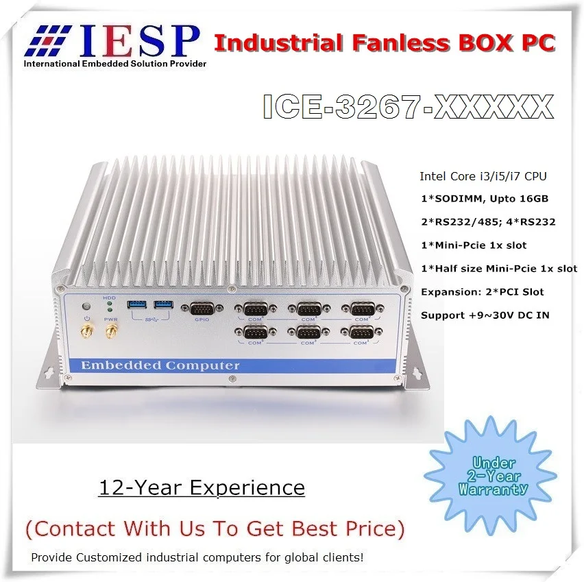 Fanles Industrial Computer, Core i3-5005U CPU, 6*USB 3.0/2.0 , 6*RS232, 2*GLAN, 2 * PCI Expansion Slots, Rugged Box PC 
Fanles Industrial Computer, Core i3-5005U CPU, 6*USB 3.0/2.0 , 6*RS232, 2*GLAN, 2 * PCI Expansion Slots, Rugged Box PC