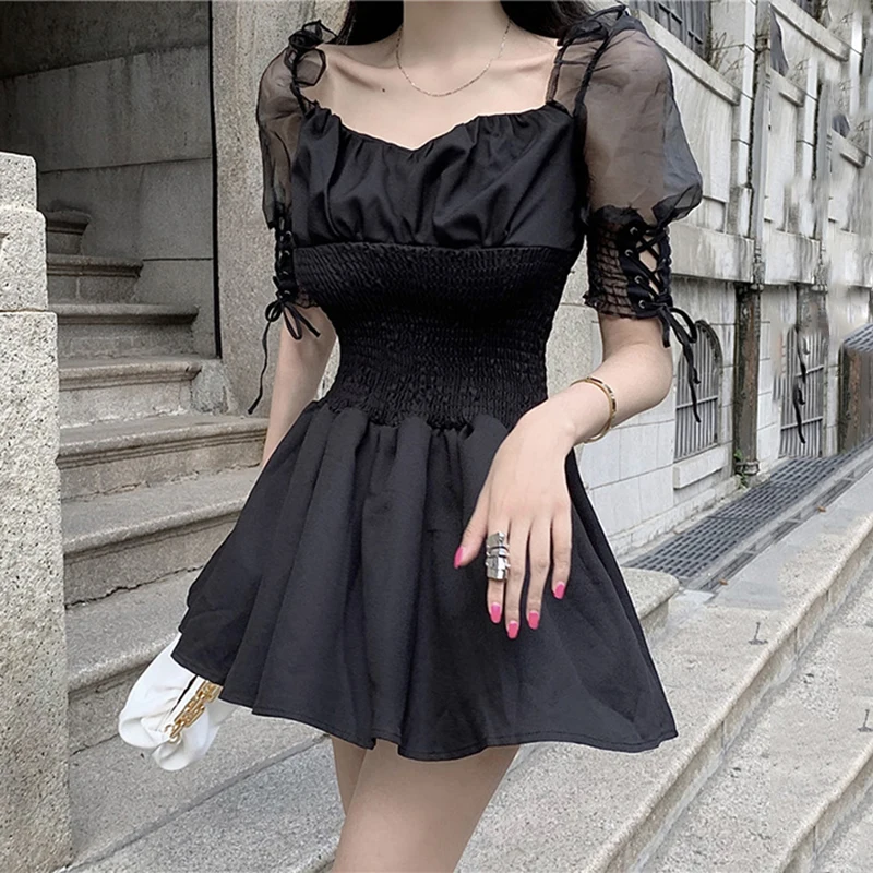 Sexy Off Shoulder Black Dresses Gothic High Waist Lace Up Puff Sleeve Dress Summer 2021 Mini French Romance Casual Dresses Goth
Sexy Off Shoulder Black Dresses Gothic High Waist Lace Up Puff Sleeve Dress Summer 2021 Mini French Romance Casual Dresses Goth