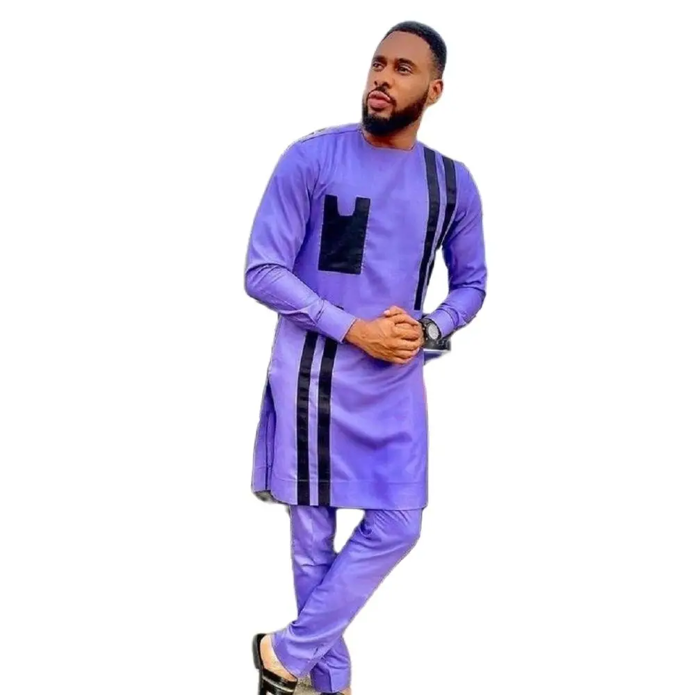 African Fashion Strip Black/Violet Patchwork Shirt+Solid Cotton Pant Sets Men Groom Suits Male Wedding Outfits Customized
African Fashion Strip Black/Violet Patchwork Shirt+Solid Cotton Pant Sets Men Groom Suits Male Wedding Outfits Customized