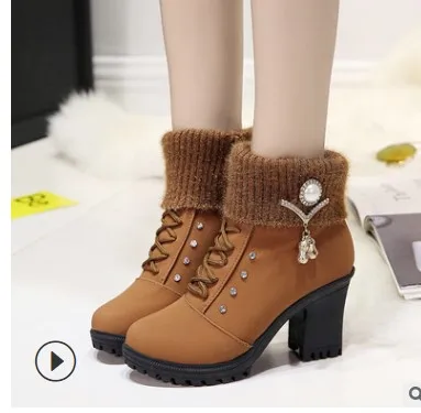 

Hot Autumn Women Ankle Boots Female High Heel Shoes Flock Fashion Zipper Chunky Heels Short Botas for Ladies Casual Footwear