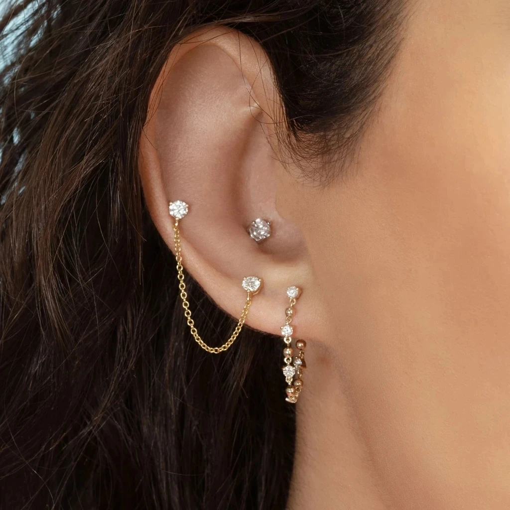 Ear Piercing Double Stud Earrings Gold Silver Color Long Chain Crystal Earrings for Women Female Fashion cartilage Brincos 2021
Ear Piercing Double Stud Earrings Gold Silver Color Long Chain Crystal Earrings for Women Female Fashion cartilage Brincos 2021