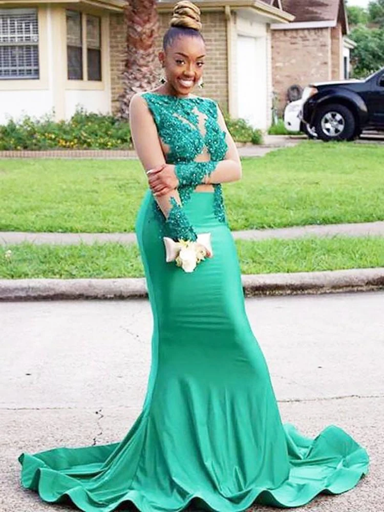 Hunter Green Mermaid Prom Dress Illusion Bodice Long Sleeve Beading Appliqued Lace Evening Party Gowns 2020 African Fashion
Hunter Green Mermaid Prom Dress Illusion Bodice Long Sleeve Beading Appliqued Lace Evening Party Gowns 2020 African Fashion