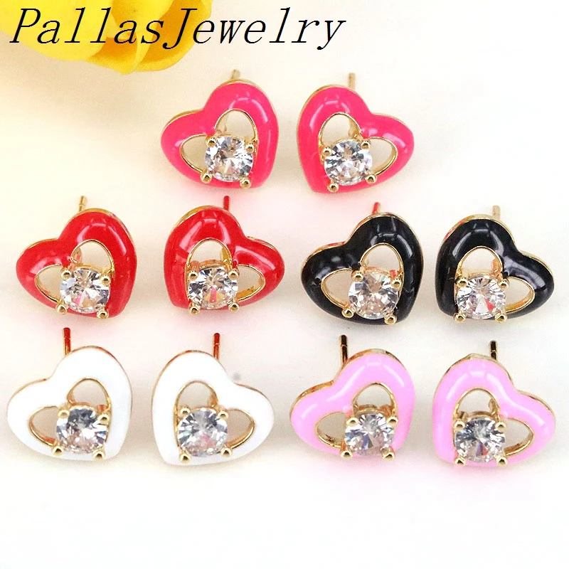 10Pairs Trendy Colorful Enamel Candy Color Heart Shape Zircon Stud Earrings Lovely Heart Style For Women Gift
10Pairs Trendy Colorful Enamel Candy Color Heart Shape Zircon Stud Earrings Lovely Heart Style For Women Gift