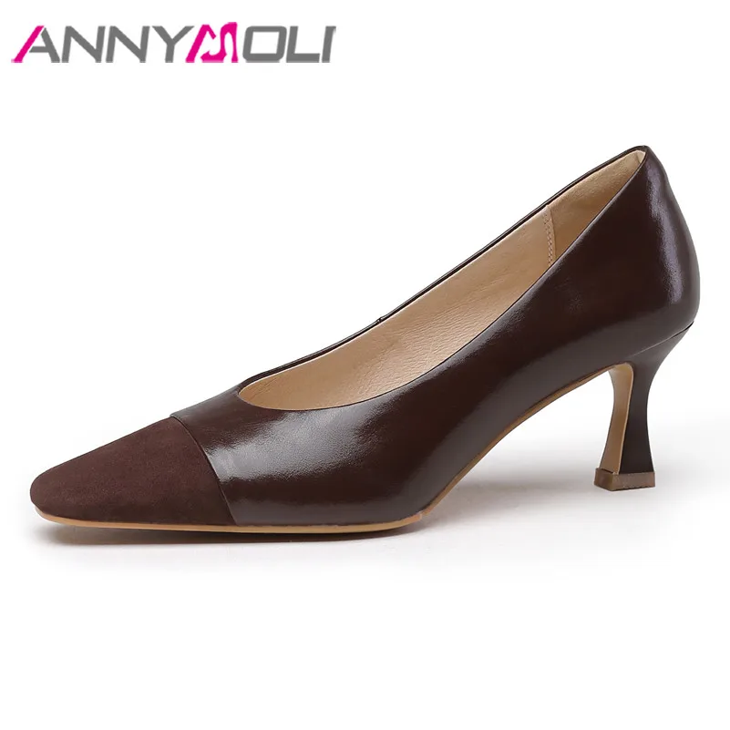 ANNYMOLI High Heel Pumps Women Real Leather Square Toe Stiletto Heels Shoes Dress Footwear Ladies Apricot Brown Plus Size 33-40
ANNYMOLI High Heel Pumps Women Real Leather Square Toe Stiletto Heels Shoes Dress Footwear Ladies Apricot Brown Plus Size 33-40