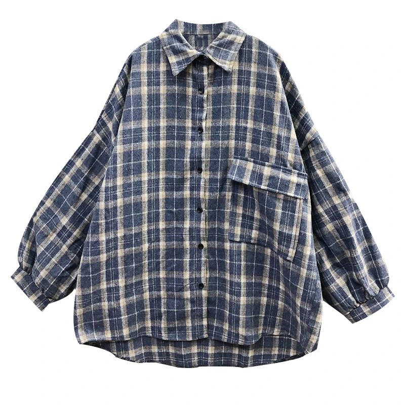 2020 Spring Fall Korean Retro Lapel Long Sleeve Plaid Shirt Women's Loose Blouse Cardigan Tops Student Casual Shirt Blusas
2020 Spring Fall Korean Retro Lapel Long Sleeve Plaid Shirt Women's Loose Blouse Cardigan Tops Student Casual Shirt Blusas