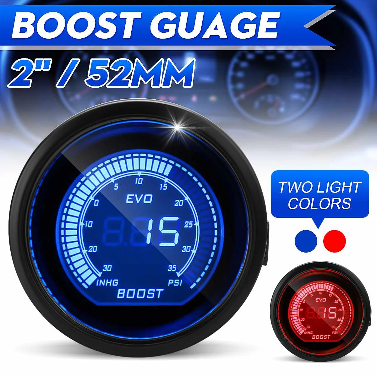 Universal Car Turbo Boost Meter Vacuum Gauge PSI RED BLUE LED Display 2'' 52mm 12V Auto LED Vacuum Boost Gauge
Universal Car Turbo Boost Meter Vacuum Gauge PSI RED BLUE LED Display 2'' 52mm 12V Auto LED Vacuum Boost Gauge