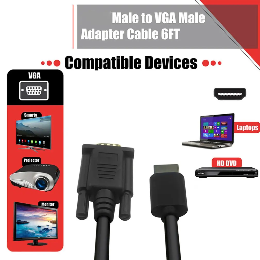 

HDMI-compatible To VGA Cable Converter For HDTV PC Desktop Monitoring Laptop 4K Video High Definition Adapter Cable 0.5m