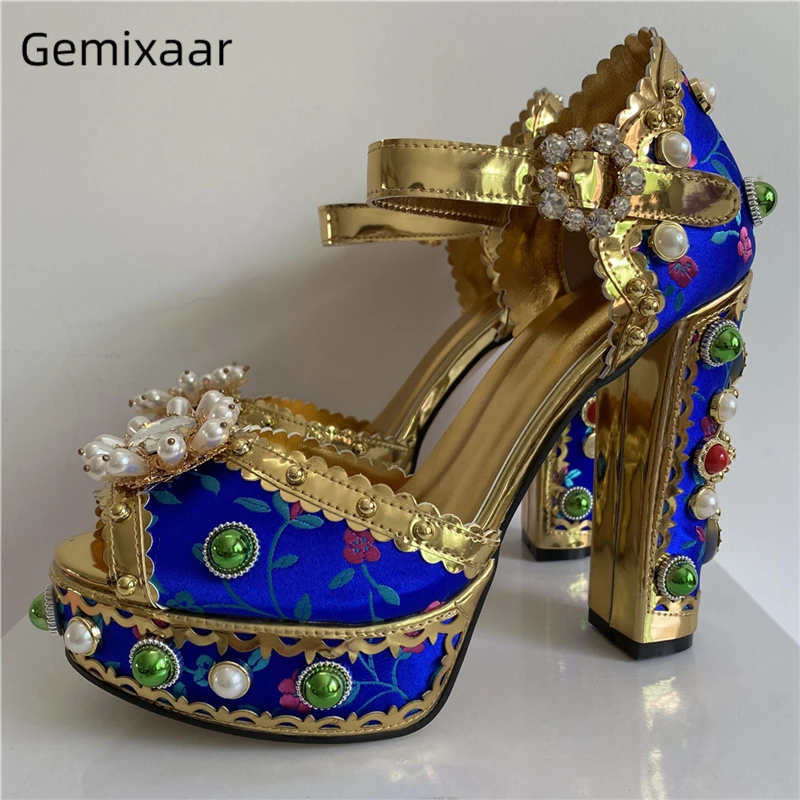 Luxury Embroidery Satin Chunky Heel Wedding Shoes Woman Diamond Rivet Beaded Platform Rhinestone Summer Sandals Women
Luxury Embroidery Satin Chunky Heel Wedding Shoes Woman Diamond Rivet Beaded Platform Rhinestone Summer Sandals Women