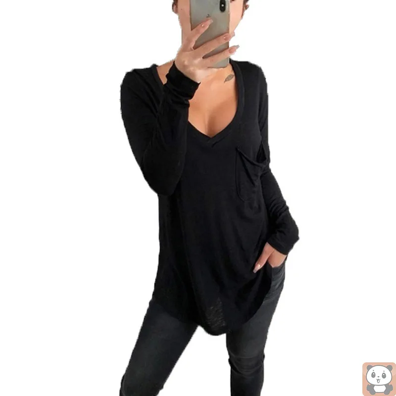 2021 Popular V-neck Loose Pockets Foreign Trade Large Size Women's Bottoming Shirt Long Sleeve T-shirt Top
2021 Popular V-neck Loose Pockets Foreign Trade Large Size Women's Bottoming Shirt Long Sleeve T-shirt Top