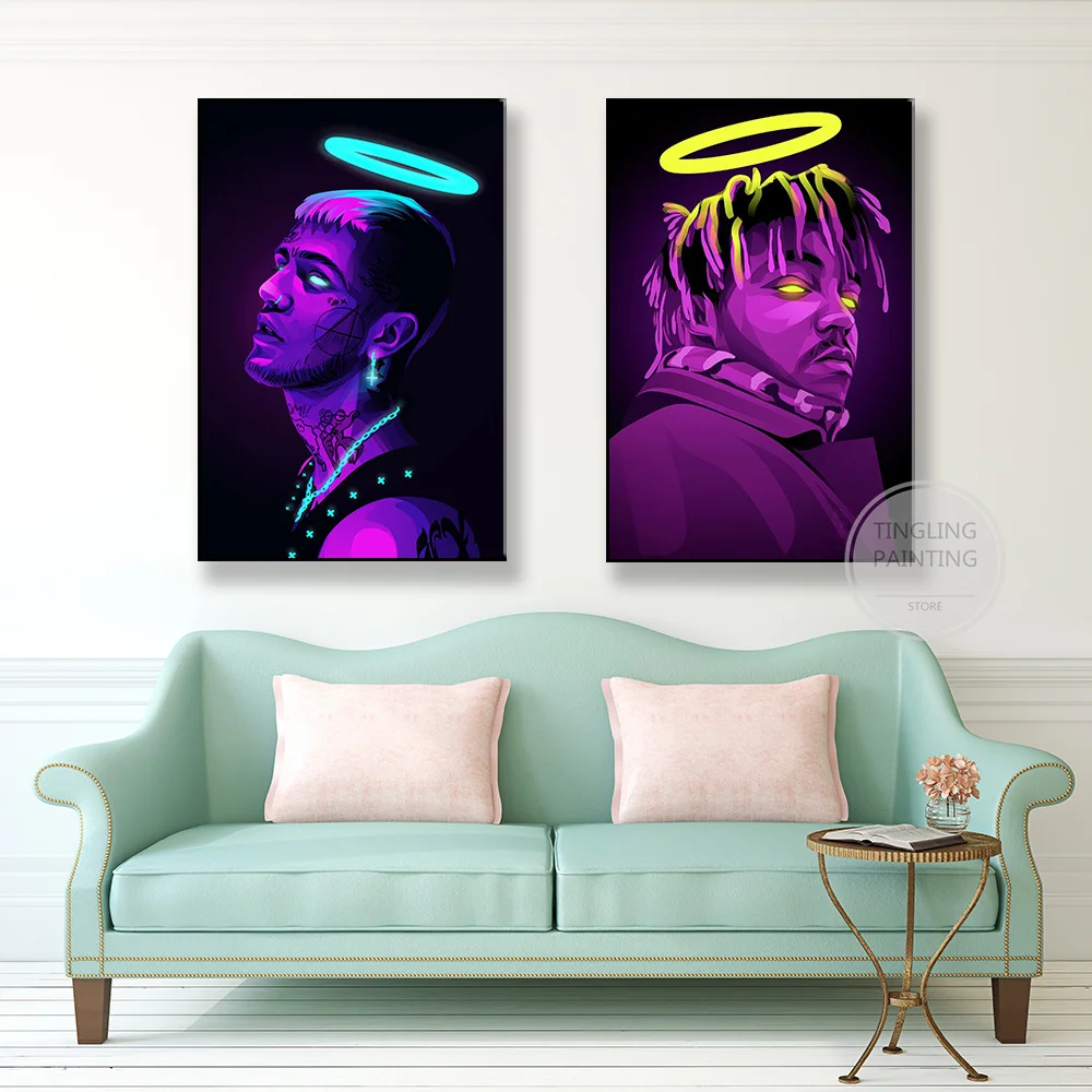 Неоновый постер RIP Juice Wrld XXXtentacion Lil Peep поп-холст Настенная картина HD принты