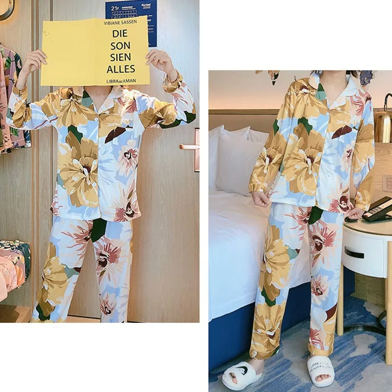 Women Pajamas Set Autumn New Thin Flower Printed Pijamas Suit Long Sleeve Sleepwear Casual Home Clothes Pyjamas Female Nightwear
Women Pajamas Set Autumn New Thin Flower Printed Pijamas Suit Long Sleeve Sleepwear Casual Home Clothes Pyjamas Female Nightwear