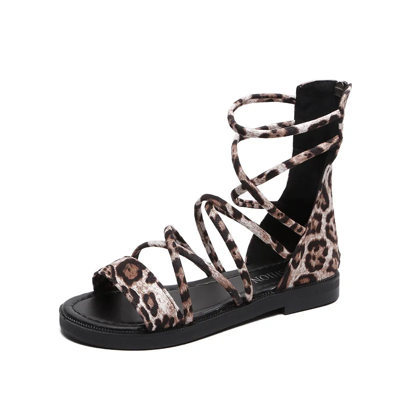 Summer 2020 Roman Sandals Women's Thin Belt Flat Sandals Female Students New Leopard Print High Top Open Toe Fish Sandals 
Summer 2020 Roman Sandals Women's Thin Belt Flat Sandals Female Students New Leopard Print High Top Open Toe Fish Sandals
