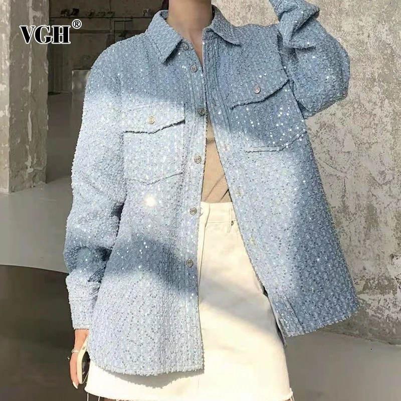 VGH Casual Blue Shirts For Women Lapel Long Sleeve Korean Straight Patchwork Sequin Blouses Females 2021 Spring Fashion Clothing
VGH Casual Blue Shirts For Women Lapel Long Sleeve Korean Straight Patchwork Sequin Blouses Females 2021 Spring Fashion Clothing