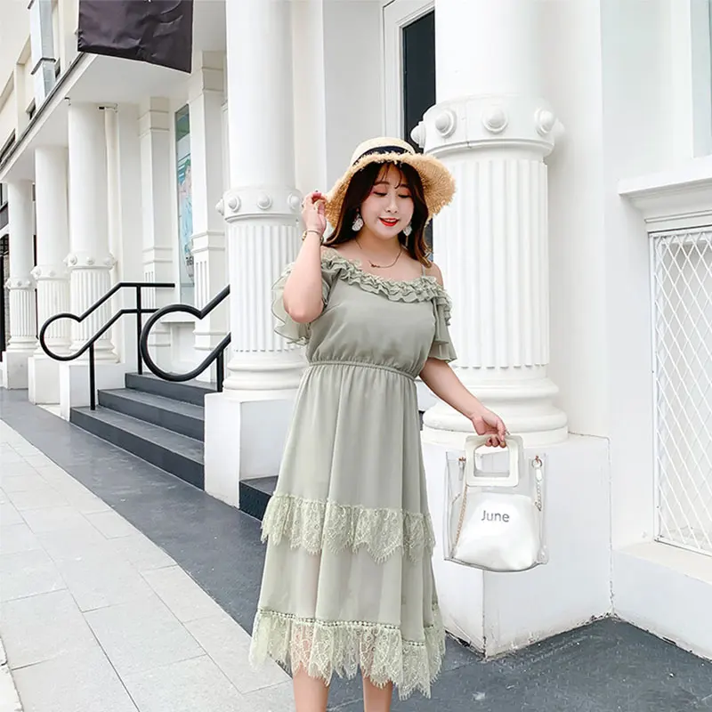 Женское летнее однотонное шифоновое кружевное платье с оборками на подтяжках, Повседневное платье длиной до середины икры размера плюс, 100 ... 
Женское летнее однотонное шифоновое кружевное платье с оборками на подтяжках, Повседневное платье длиной до середины икры размера плюс, 100 ...