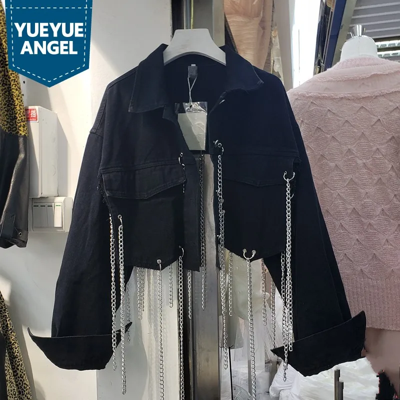 Spring Autumn New Loose Short Coat Women Lapel Long-Sleeve Chain Decoration Female Denim Jacket Cardigan Fashion Streetwear
Spring Autumn New Loose Short Coat Women Lapel Long-Sleeve Chain Decoration Female Denim Jacket Cardigan Fashion Streetwear