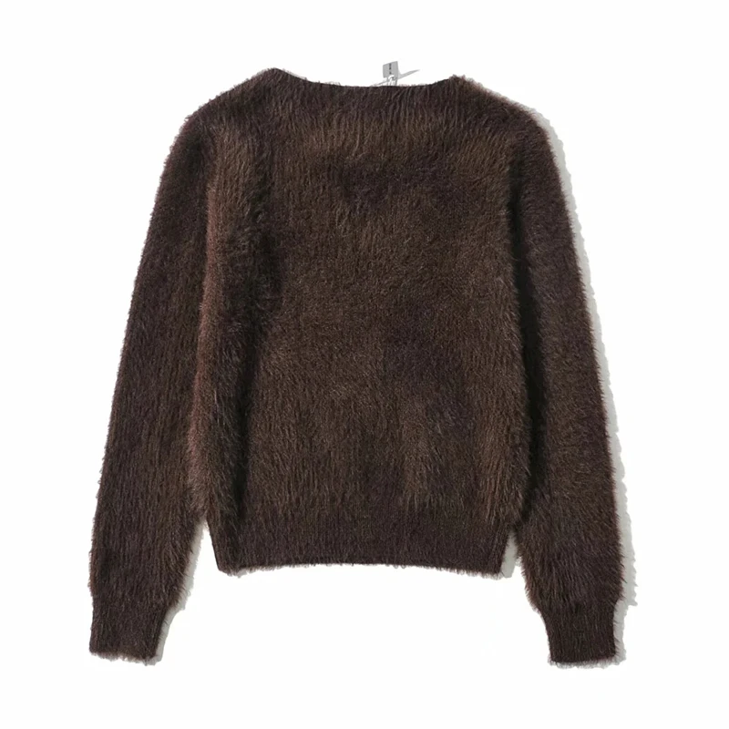 Women Soft Touch Fluffy V Neck Knit Jumper With Chain Detail S349 
Women Soft Touch Fluffy V Neck Knit Jumper With Chain Detail S349