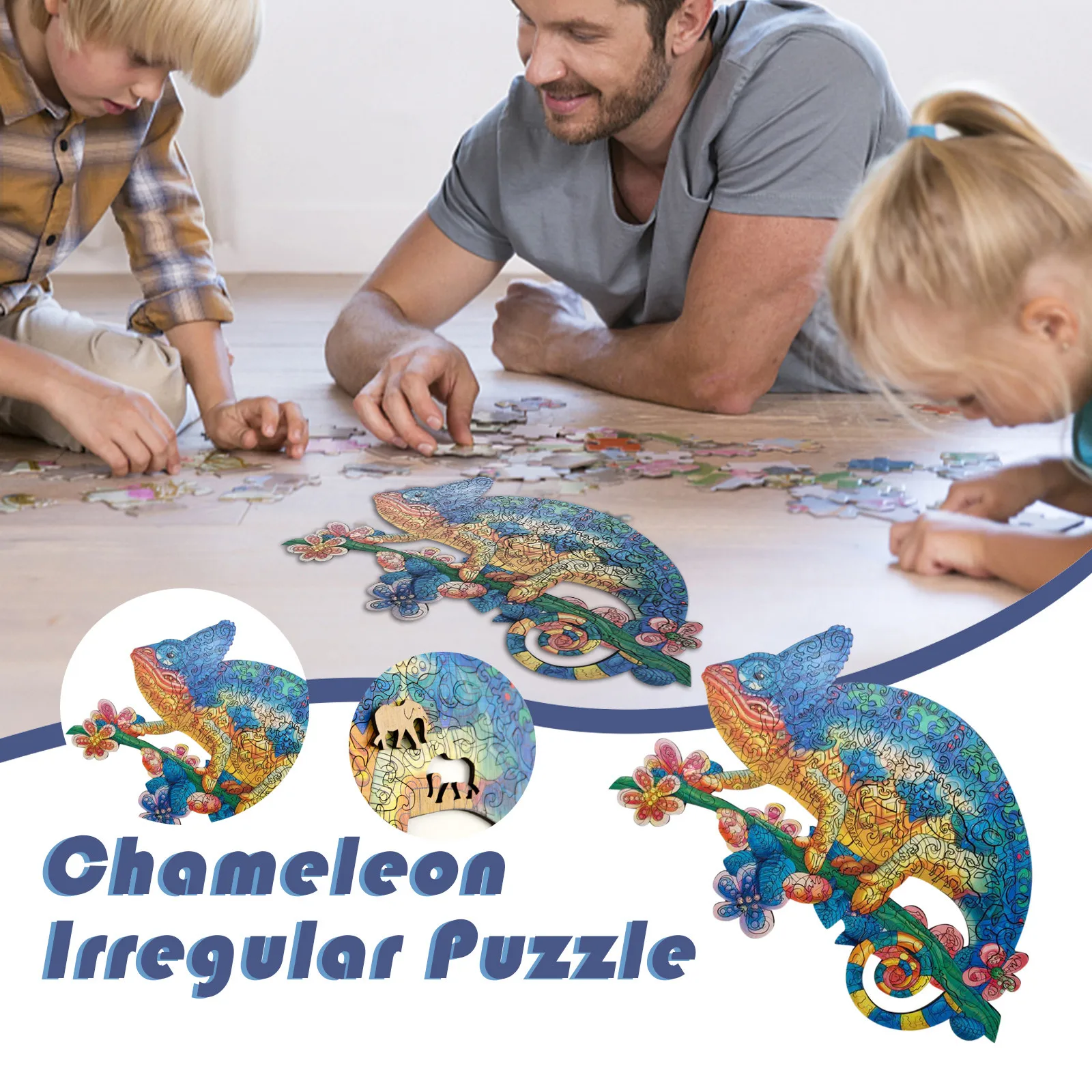 

3D головоломка с животными, хамелеон, деревянный пазл неправильной формы для взрослых и детей, головоломка для взаимодействия родителей и де...