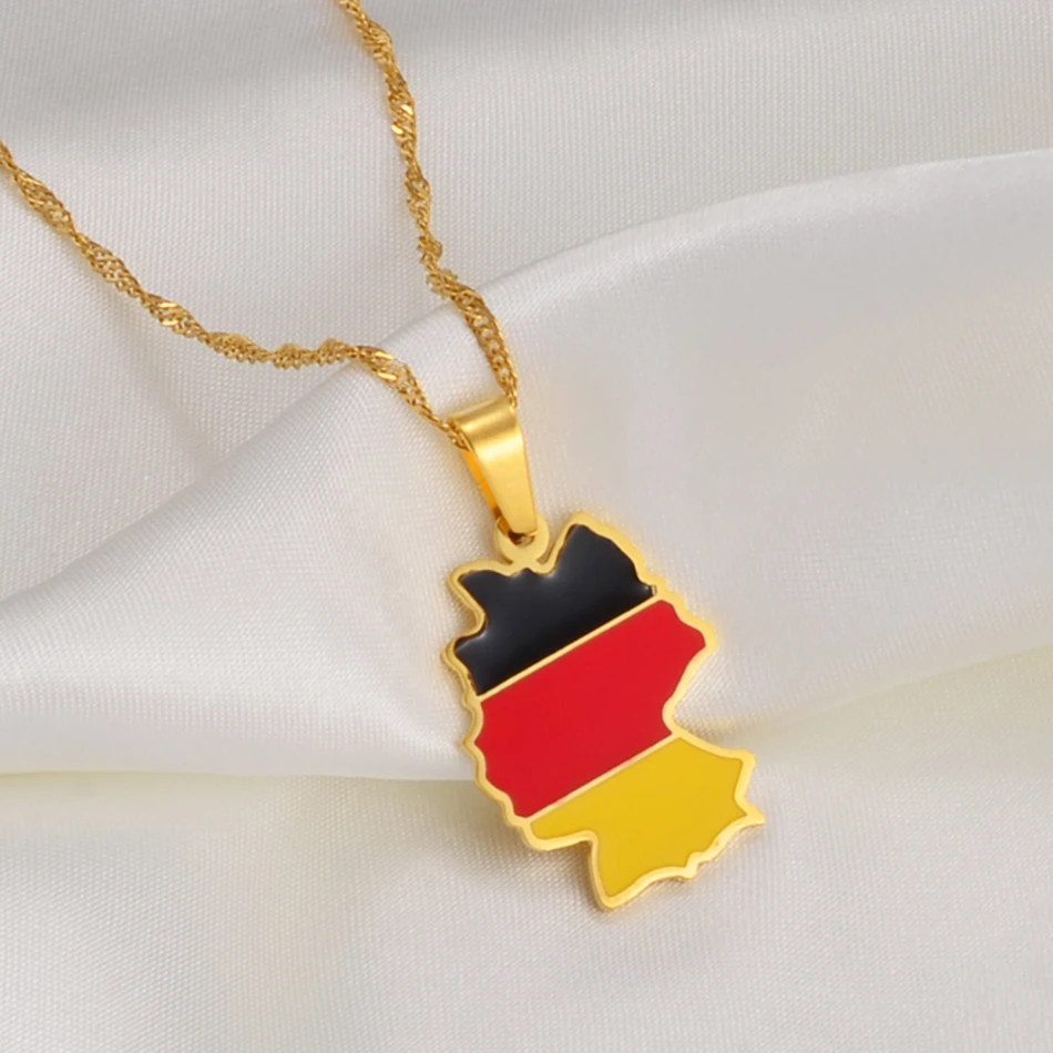 Anniyo Deutschland Map Flag Pendant Necklace for Women Girls Silver Color/Gold Color Germany Jewelry German #241421 | Украшения и