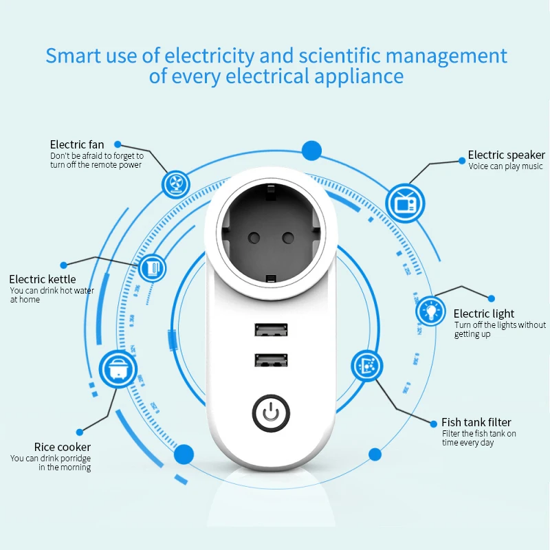 Wireless WiFi Smart Socket Plug Double USB Port Smart Plug EU Plug Remote Control Timer Voice Control For Alexa Google Assistant
Wireless WiFi Smart Socket Plug Double USB Port Smart Plug EU Plug Remote Control Timer Voice Control For Alexa Google Assistant