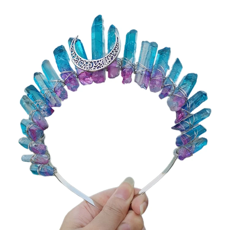 Romantic Colorful Jewelry Tiara Crown Rainbow Raw Quartz Crystal Headband Ethnic Antique Crescent Moon Metal Hair Hoop
Romantic Colorful Jewelry Tiara Crown Rainbow Raw Quartz Crystal Headband Ethnic Antique Crescent Moon Metal Hair Hoop