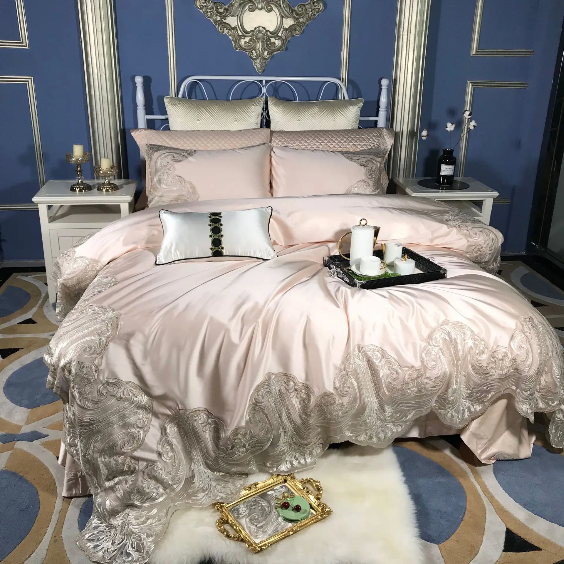 Royal Franch Bedding Set Luxury Lace Edge Bed Sheet Set Beige Blue Bedspread For Bedroom Bed Linen Set Duvets
Royal Franch Bedding Set Luxury Lace Edge Bed Sheet Set Beige Blue Bedspread For Bedroom Bed Linen Set Duvets