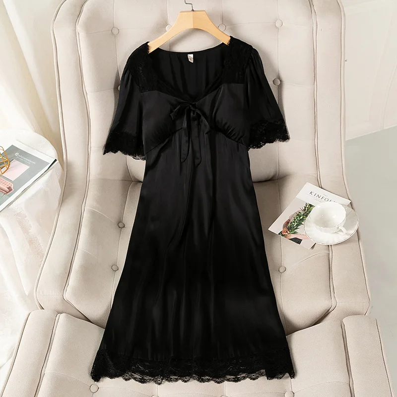Women Sleepwear Lace Nightdress Satin Nightgown Intimate Lingerie Casual Nightwear 2021 New Sleep Dress Soft Home Dressing Gown
Women Sleepwear Lace Nightdress Satin Nightgown Intimate Lingerie Casual Nightwear 2021 New Sleep Dress Soft Home Dressing Gown