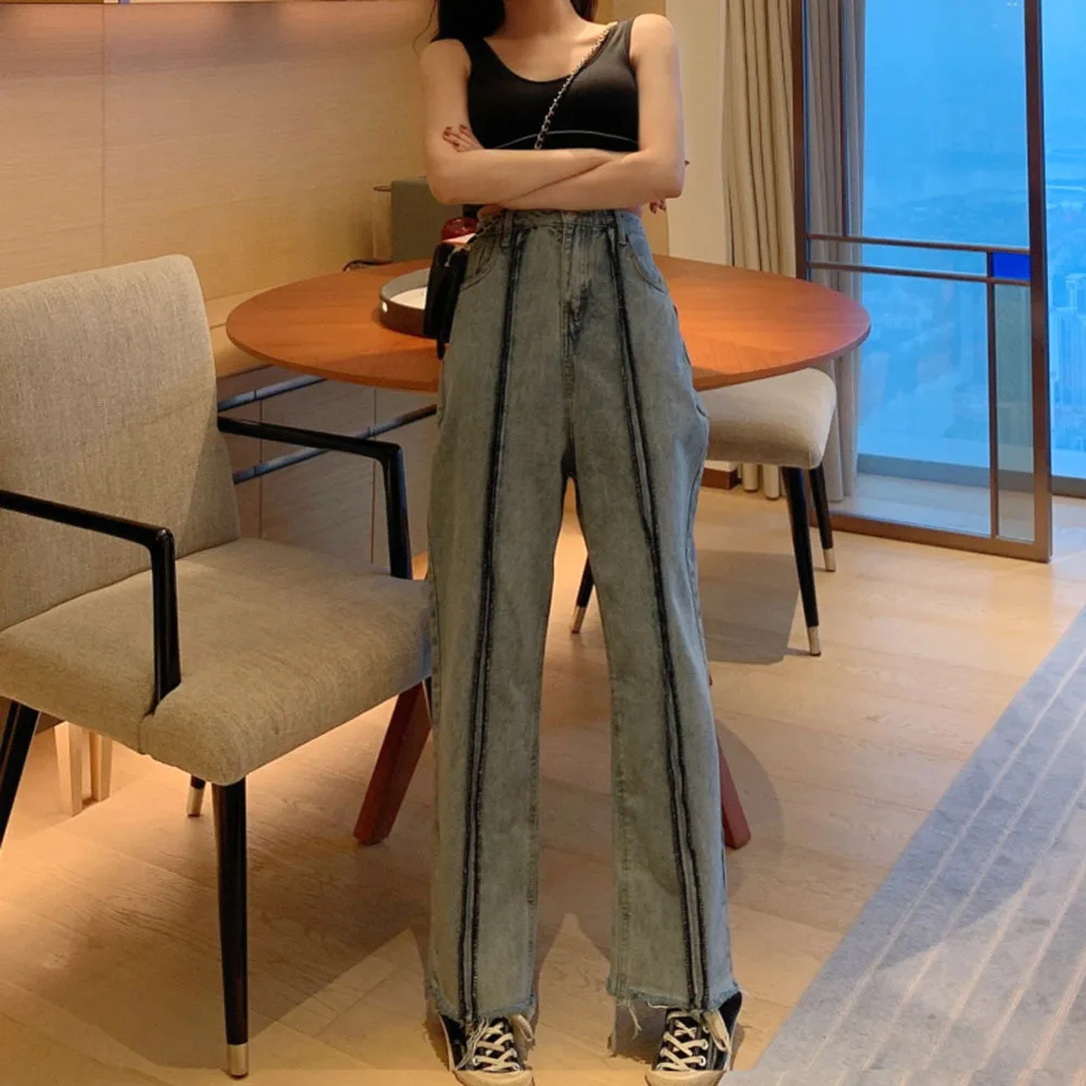 Women Patchwork Contrast Stripe High Waist Jeans Straight Loose Long Trouser Boyfriend Fashion Washed Korean Vintage Trousers
Women Patchwork Contrast Stripe High Waist Jeans Straight Loose Long Trouser Boyfriend Fashion Washed Korean Vintage Trousers