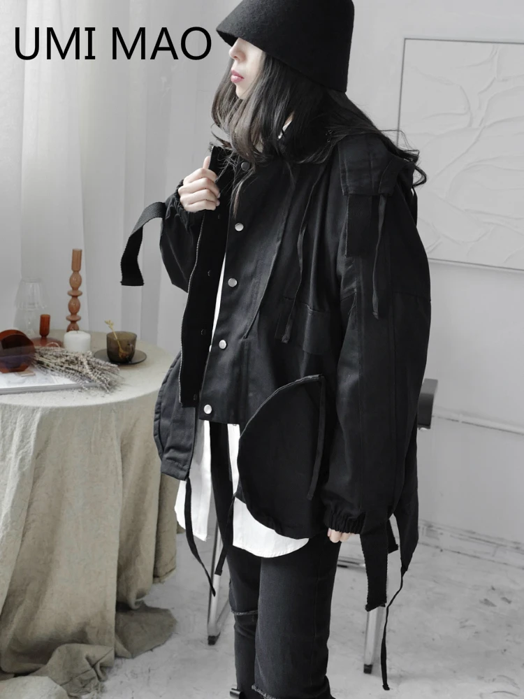 

UMI MAO Spring New Niche Design Sense Dark Black Yamamoto Loose Jacket Ladies Jacket Hooded Functional Wind Black Tide