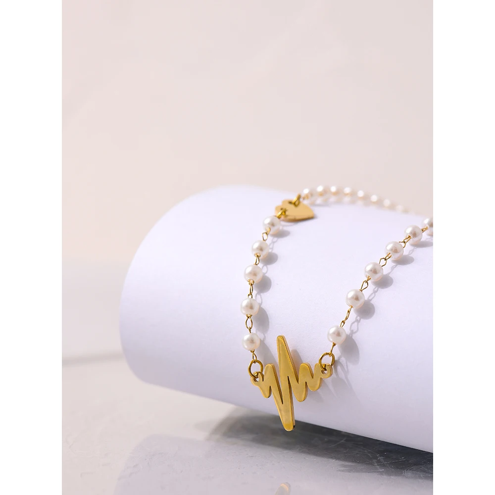 Yhpup 2021 Stainless Steel Jewelry Romantic Electrocardiogram Pendant Necklace Elegant Imitation Pearls Collar Necklace Gift 
Yhpup 2021 Stainless Steel Jewelry Romantic Electrocardiogram Pendant Necklace Elegant Imitation Pearls Collar Necklace Gift