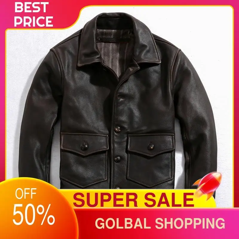 2021 Dark Brown American Retro Casual Style Genuine Leather Jacket Plus Size 4XL Single Breasted Natural Cowhide Autumn Coat
2021 Dark Brown American Retro Casual Style Genuine Leather Jacket Plus Size 4XL Single Breasted Natural Cowhide Autumn Coat